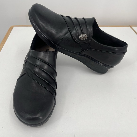 CLARKS‎ WOMENS HOPE ROXANNE BLACK LOAFERS SIZE 6 - Picture 1 of 9